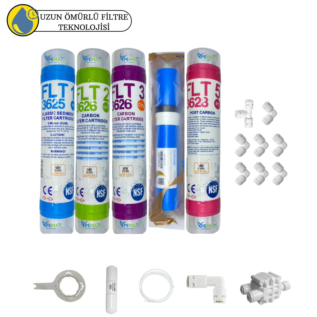 km0111 Pemax Water Solutions Kapalı Kasa Su Arıtma Cihazlarına uygun Sertifikalı 5 li Vontron 4000 tds mebranlı 12 inç tatlandırıcılı 4 LÜ set ve ekipmanları - Görsel 1