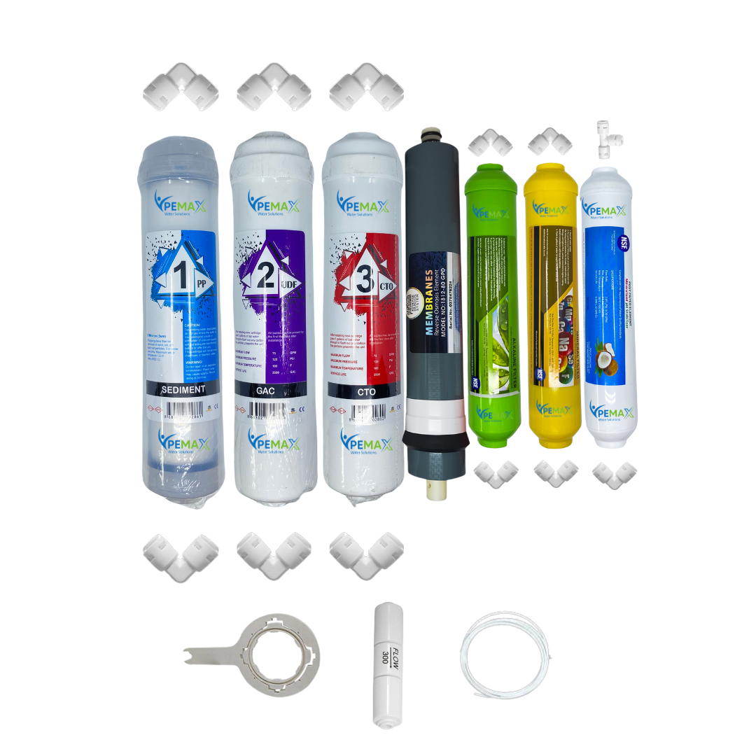 km0165 Pemax Water Solutions Kapalı Kasa Su Arıtma Cihazlarına uygun STD 7 li Platinium mebranlı Alkali+mineral+tatlandırıcılı set ve ekipmanları - Görsel 1