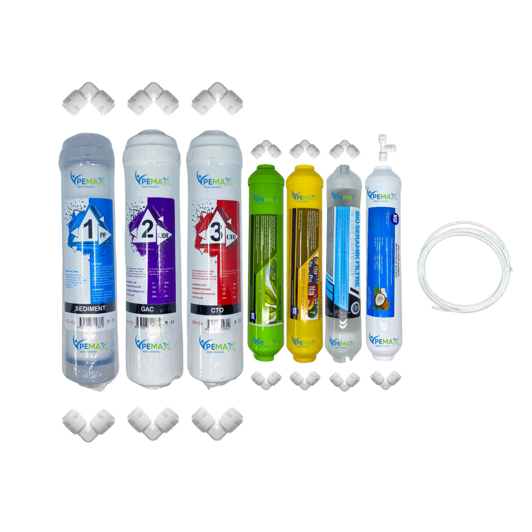 km0167 Pemax Water Solutions Kapalı Kasa Su Arıtma Cihazlarına uygun STD 7 li mebransız alkali +mineral +detox+tatlandırıcılı set ve ekipmanları - Görsel 1