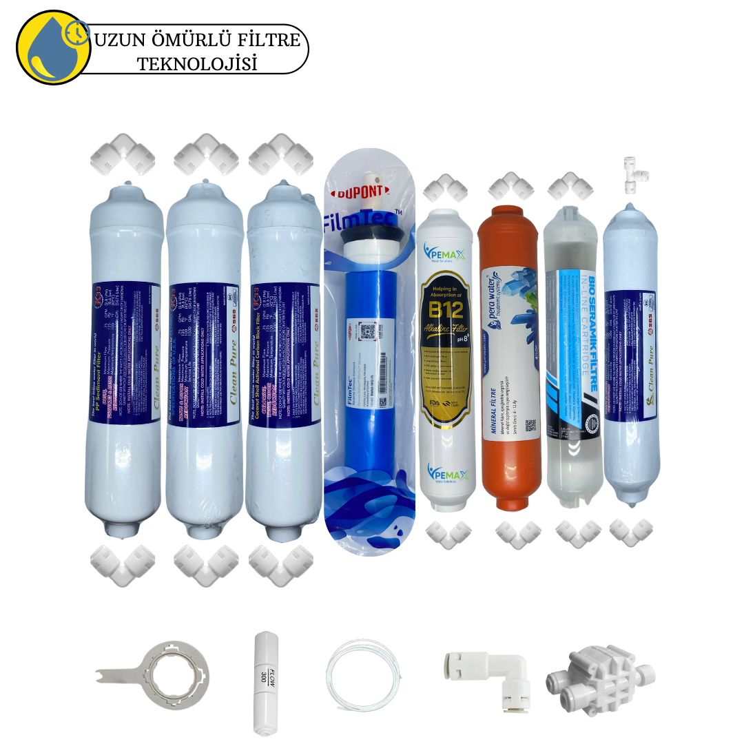 km0718 Swun chyan Clean Pure Kapalı kasa su arıtma cihazlarına uygun Sertifikalı 8 li B12 alkali+detox+ Filmtec Dupon mebranlı mineralli set ve ekipmanları - Görsel 1