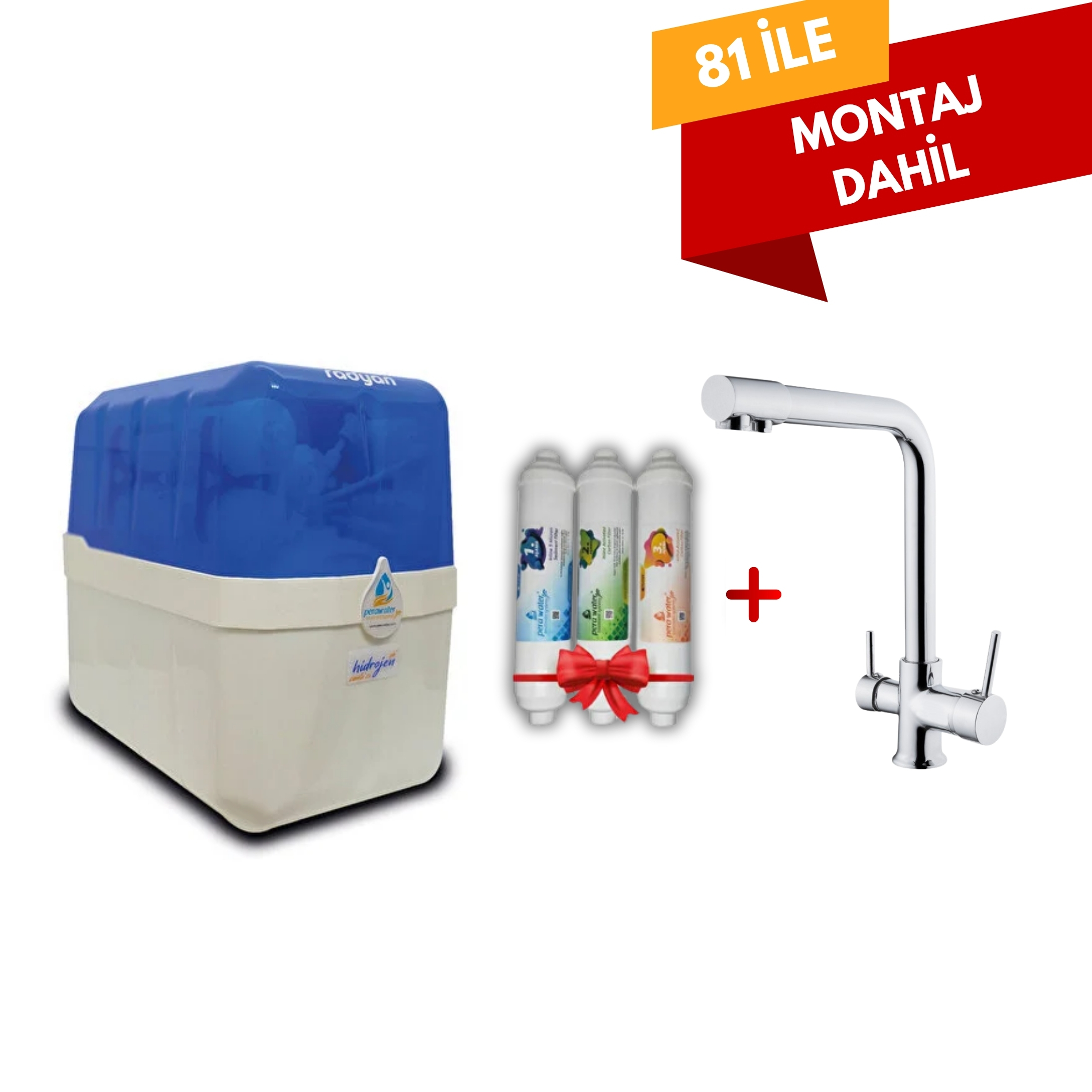 km0805 Pera Water Radyan 6 Aşamalı Canlı Su Hidrojen Filtreli Mineral+Alkali Su Arıtma Cihazı + Arıtma Çıkışlı Krom L Batarya - Görsel 1